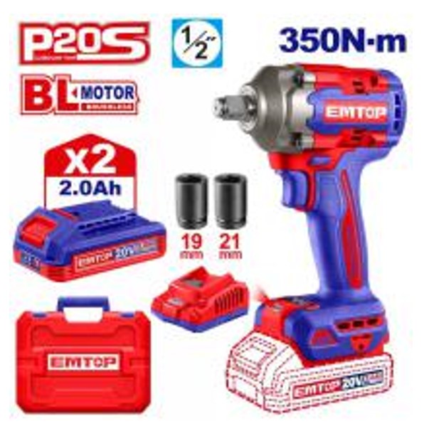 ECIWL2035, Cordless impact wrench - AC 220-240V, Brushless Professional Cordless Power Tool with Battery Charger Kit
